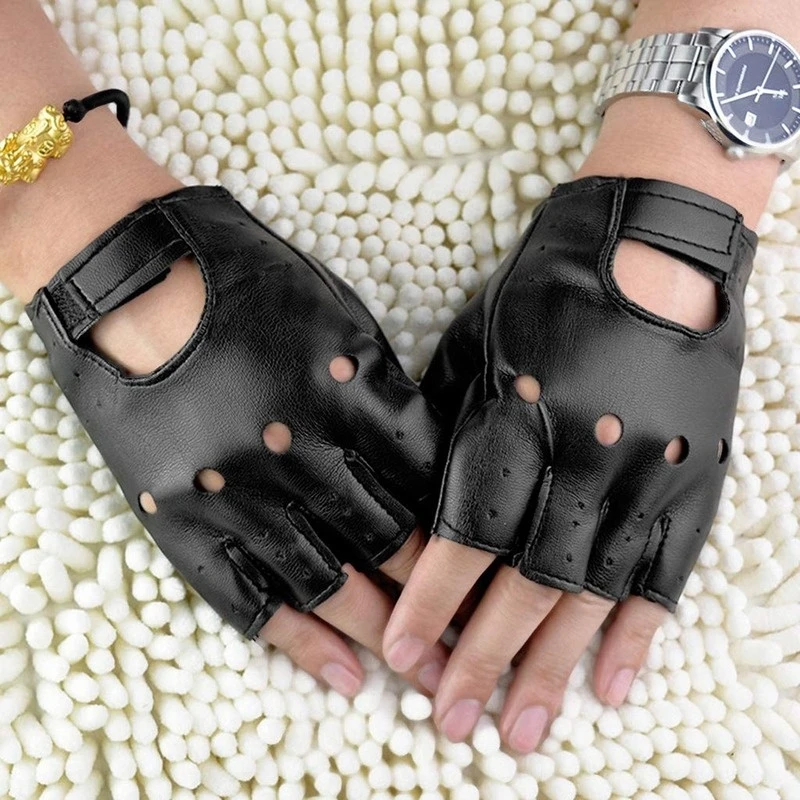 House Home UniA Artificial Leather Half-Finger Gloves Theatrical Punk Hip-Hop Dr - £19.98 GBP