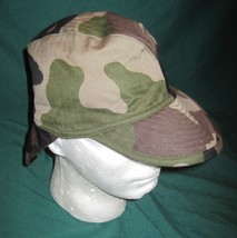 Vintage Woodland Camo Camouflage French Military Swallowtail neck flap Cap hat  - £16.02 GBP