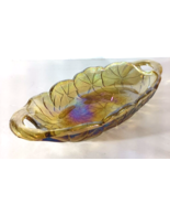 Vintage CARNIVAL INDIANA GLASS Amber Candy Nut RELISH DISH Gold Sunflowe... - $15.19