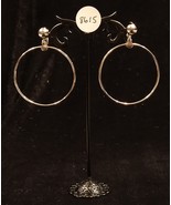 Vintage Large Silver Tone Dangle Hoop Clip On Earrings - £12.48 GBP