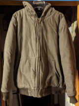 VTG Cabelas Mens Quilted Lined Insulated Canvas Chore Jacket Work Coat Hooded XL - £45.40 GBP