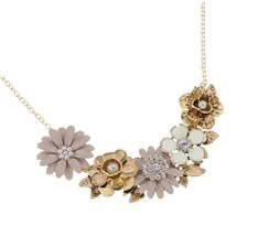 Womens Flower Rhinestones Pearl Statement Bib Golden - $73.41