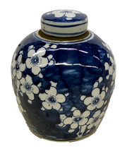 Cute Blue and White Porcelain Ginger Jar 6&quot; Cherry Blossom - £51.42 GBP