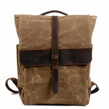 Top Luxury Canvas Leather Backpacks for Men Large Capacity Vintage Rucks... - £72.96 GBP