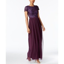 NWT Womens Size 8 Adrianna Papell Purple Sequined Tulle A-Line Gown Dress - £65.52 GBP