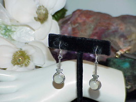 Super Deco Sterling Silver Moonstone Cab Long Dangle Hoop Earrings Hook Vintage - £71.21 GBP