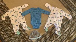 Baby Boy Dinosaur Lot Of 4 Size 3-6 Months Zippered Footed Pajamas  - $15.88