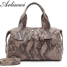 Arliwwi Vintage Leather Serpentine Pattern Printing Tote Handbags Women New Fash - £57.44 GBP