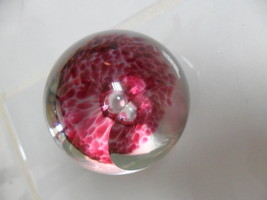 Glass paperweight signed illegible signature dated &#39;97, pink shower - £37.27 GBP