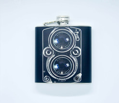 HIP FLASK Stainless Steel vintage CAMERA old dual lens 6oz 170 ml with S... - £14.78 GBP