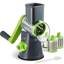 Cheese Grater With Handle, Manual Cheese Shredder With 3 Interchangeable Blades, - £38.36 GBP