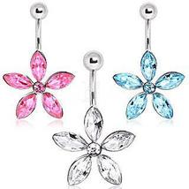 316L Surgical Steel Navel Ring with Star Shaped Flower - £11.15 GBP