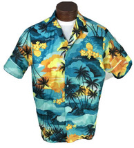 Vintage Hawaiian Aloha Shirt Tropical Sunset Hawaii Palm Trees Mens Size L - £12.78 GBP