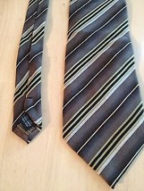 Valerio Garati Men&#39;s Tie Gray Black And Gold Stripe Neck Tie - £11.84 GBP