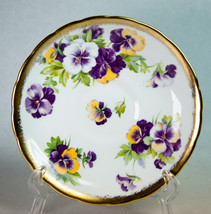 Royal Chelsea Pansy Saucer 4219A Yellow Lavender Gold Trim Scalloped Rim - £7.08 GBP