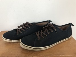 H&amp;M Dark Navy Blue Lace Up Sneakers Casual Cotton Canvas Boat Shoes 10.5 44 - $29.99