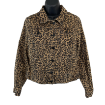 Time &amp; Tru Stretch Denim Jean Jacket Leopard Animal Print Women&#39;s Size M... - £13.46 GBP