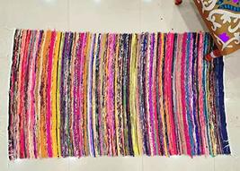 Traditional Jaipur Hand Woven Chindi Rug, Handmade Cotton Fabric Braided Bohemia - £23.89 GBP
