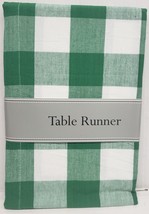 1 Fabric Outdoor Table Runner (14&quot;x108&quot;) GREEN &amp; WHITE PLAID BUFFALO CHE... - £15.63 GBP