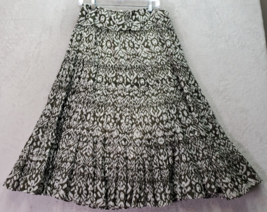 Jones New York Tiered Midi Skirts Women Medium White Olive Cotton Lined Back Zip - £18.12 GBP