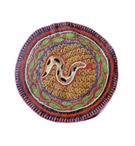 Shipibo Hand Embroidered Round Patch | Snake | 10.5&quot; (27 cm) Diameter - £22.25 GBP