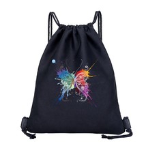 Drawstring Backpack Gym Bag Canvas Folding Rope Backpack, Butterfly Print Cartoo - £49.05 GBP