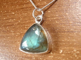 Labradorite Triangle with Soft Corners 925 Sterling Silver Necklace - £16.53 GBP