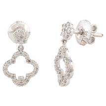 Diamond Clover Earrings Set for Women 18 Karat Solid White Gold - £1,116.75 GBP