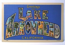 Greetings From Lake Arrowhead California Large Letter Linen Postcard Cur... - $13.73