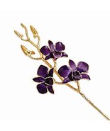 Lacquer Dipped Gold Trimmed Purple Dendrobium Orchid Stem - $147.02
