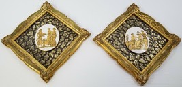 N) Vintage Gold Pair of Framed Greek Picture Set Diamond Shape Wall Art ... - $24.74