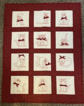 Vintage Hand Quilted Baby Blanket Cats Kitties 38&quot;x31&quot; 1984 - £27.96 GBP