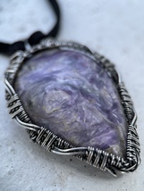 Wire wrapped pendant with Charoite, silver jewelry, unique birthday gift, handma - £116.26 GBP