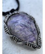 Wire wrapped pendant with Charoite, silver jewelry, unique birthday gift... - £114.83 GBP