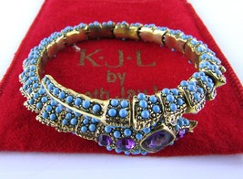 Kenneth Jay Lane, Faux Turquoise Jeweled Snake Bracelet Articulated - $182.13