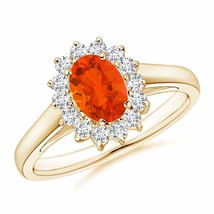 Authenticity Guarantee 
Angara Natural 7x5mm Fire Opal Ring in 14K Yellow Gol... - £855.37 GBP