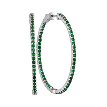 14k White Gold Womens Round Emerald Hoop Fashion Earrings 3.00 Cttw - £1,357.05 GBP
