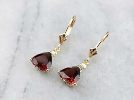 2Ct Trillion Lab Created Red Garnet Drop Dangle Earrings 14K Yellow Gold Plated - £118.63 GBP