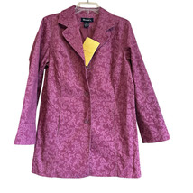 Denim &amp; Company Embossed Corduroy Jacket Coat Sz M Berry Pink Floral New... - $24.63