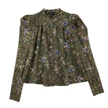 Rachel And Zoe Top Blouse Shirt Women’s Small Green Floral Puff Sleeves - £19.71 GBP