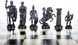 3 3/4&quot; BLACK &amp; WHITE Roman Legion Plastic Chess Pieces - Felted - £29.23 GBP
