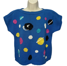 Vintage Jimmy Garcia Hand Loomed Short Sleeve Sweater Size L Blue Solar ... - £27.65 GBP