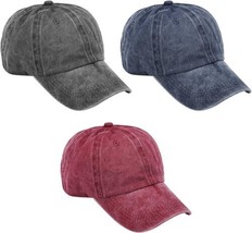 Meinicy Women Washed Plain Baseball Cap Hat (Pack Of 3) Blue Gray Red Cotton  - £15.49 GBP