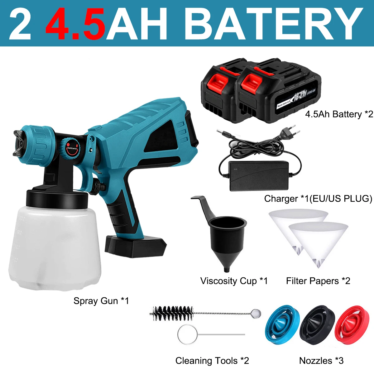 1500W 21V Electric Cordless Spray  Brushed HVLP Paint Sprayer Auto niture Steel  - $160.14