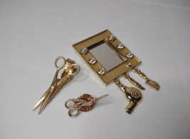 3 Pc Barber Shop Themed Jewelry Brooch, Pin, And Tie Clip  - £27.94 GBP