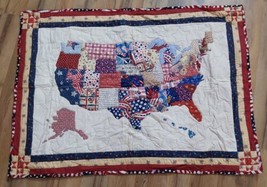 United States of America Handmade Couch Quilt Wallhanging Machine Quilted - £91.72 GBP