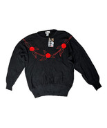 NEW Vtg Womens Crystal Kobe Black Red Roses Silk Angora Batwing Sweater ... - $69.29