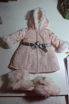 American girl 18&quot; doll pink coat w hood/ grey brown and furry pink boots - $24.01