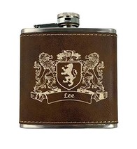 Lee Irish Coat of Arms Leather Flask - Rustic Brown - £19.89 GBP