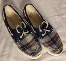 LRL Lauren Ralph Lauren Loafer Boat Shoes Lace Up Women Size 7.5 Canvas Plaid - £21.64 GBP